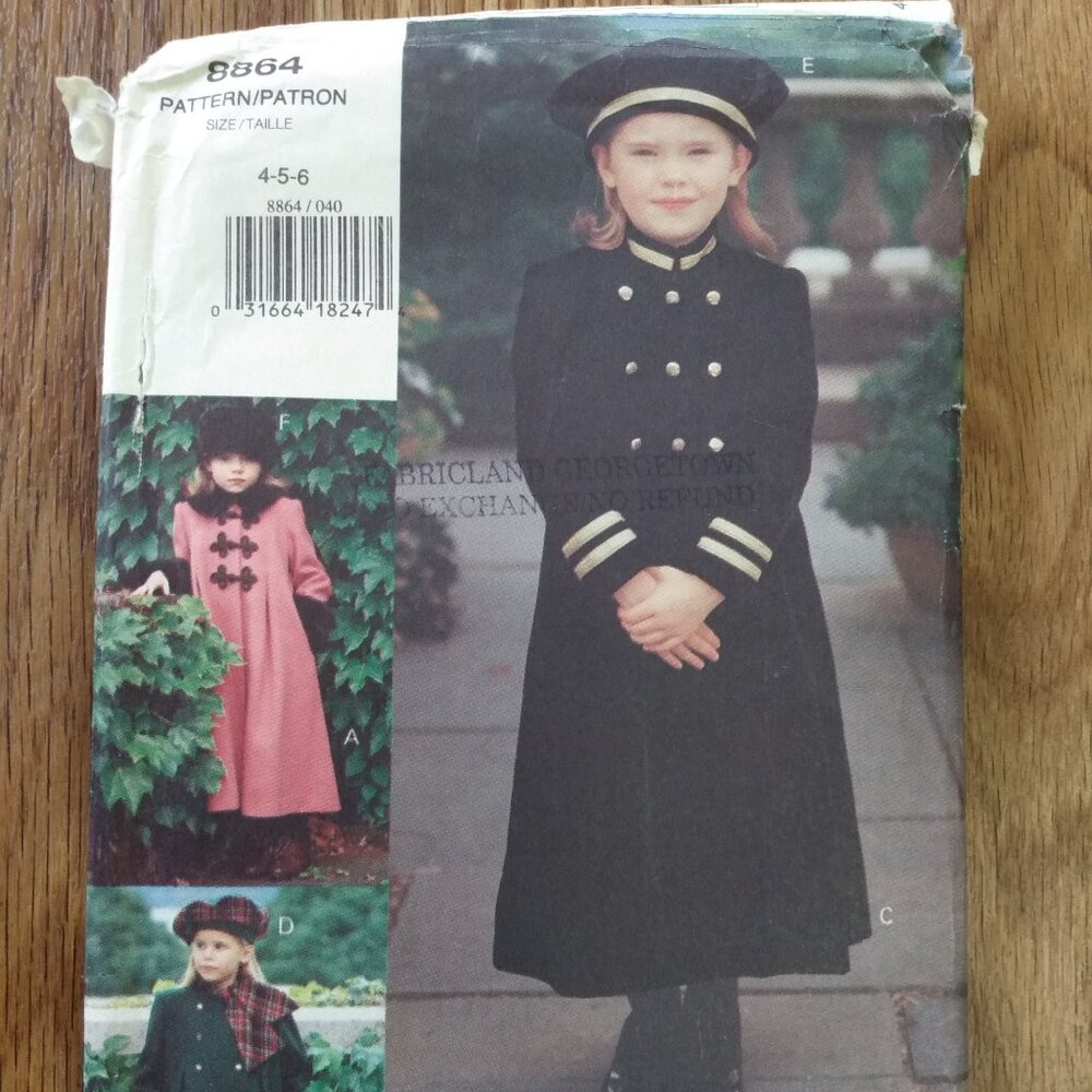 Vogue 8864 Sewing Pattern Girls Size 4-6 Long Coat and Tam Hat